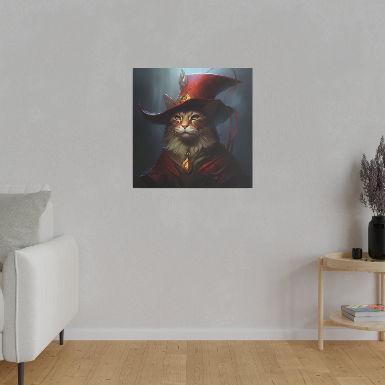 Cat in a Red Wizarding Hat Canvas Art