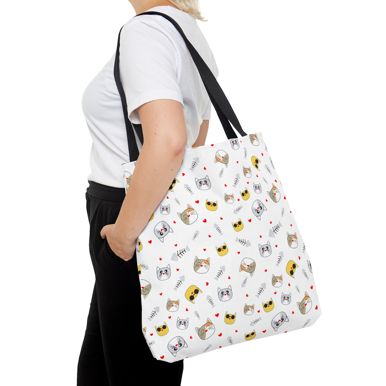 Cat Faces White Large Tote Bag