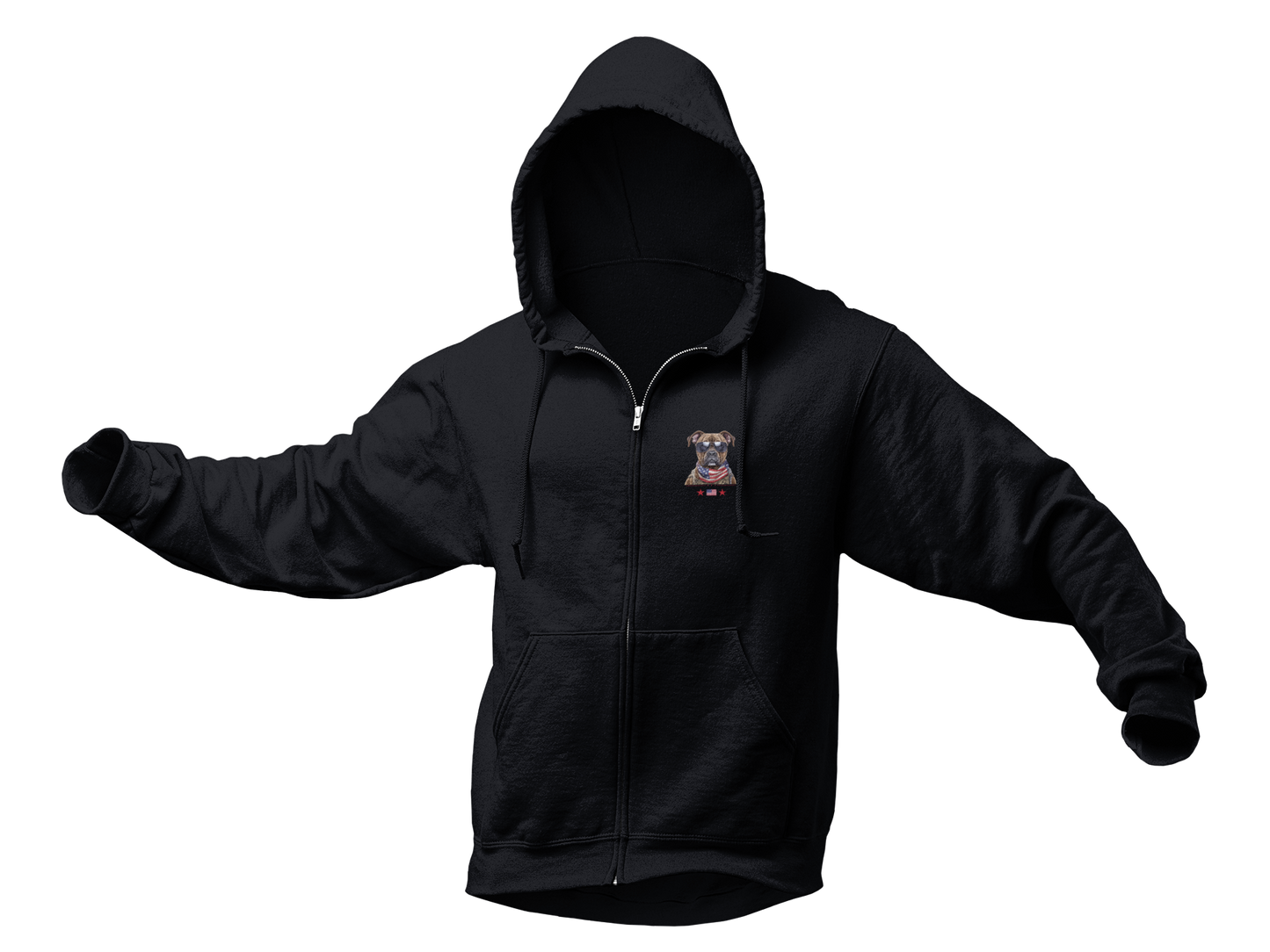 Patriotic Bulldog with US Flag Design Zip Hoodie