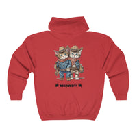 Thumbnail for Meowdy Unisex Full Zip Hooded Sweatshirt Kittens Dressed as Cowboys-Red-Back