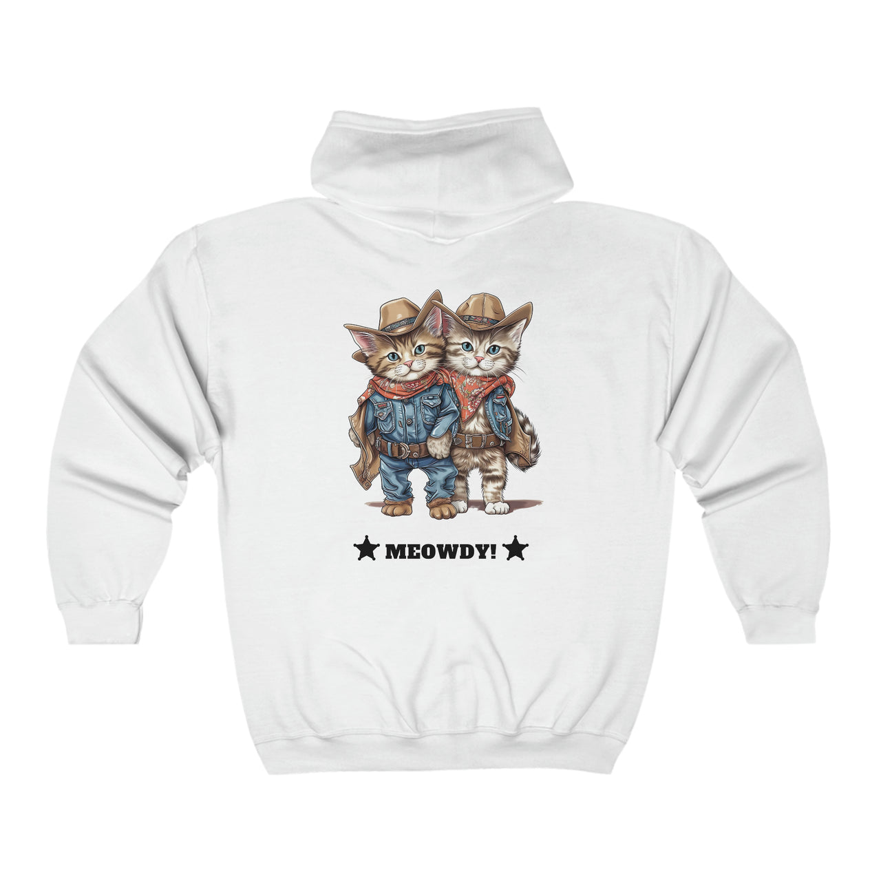 Meowdy Unisex Full Zip Hooded Sweatshirt Kittens Dressed as Cowboys-White-Back