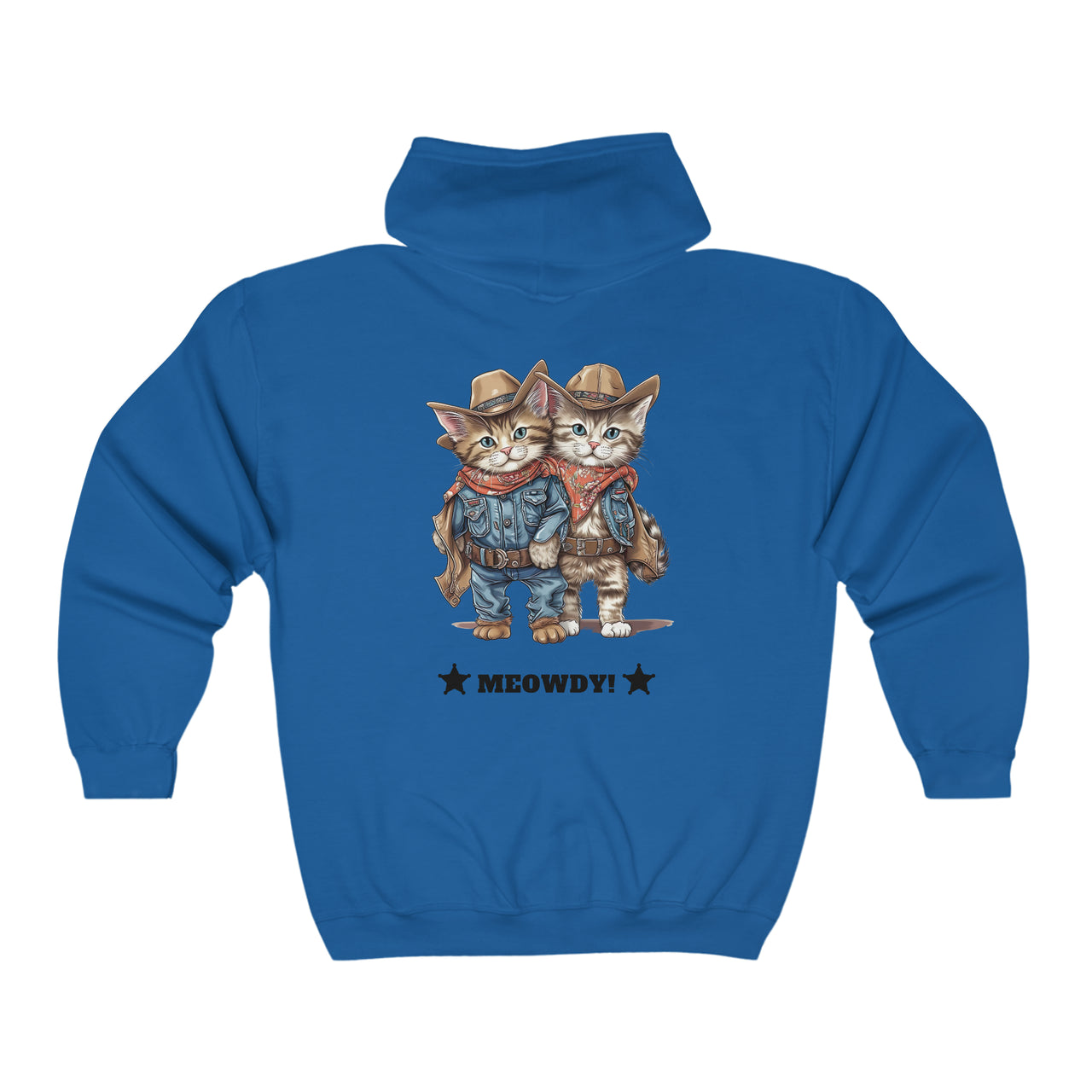 Meowdy Unisex Full Zip Hooded Sweatshirt Kittens Dressed as Cowboys-Royal Blue-Back
