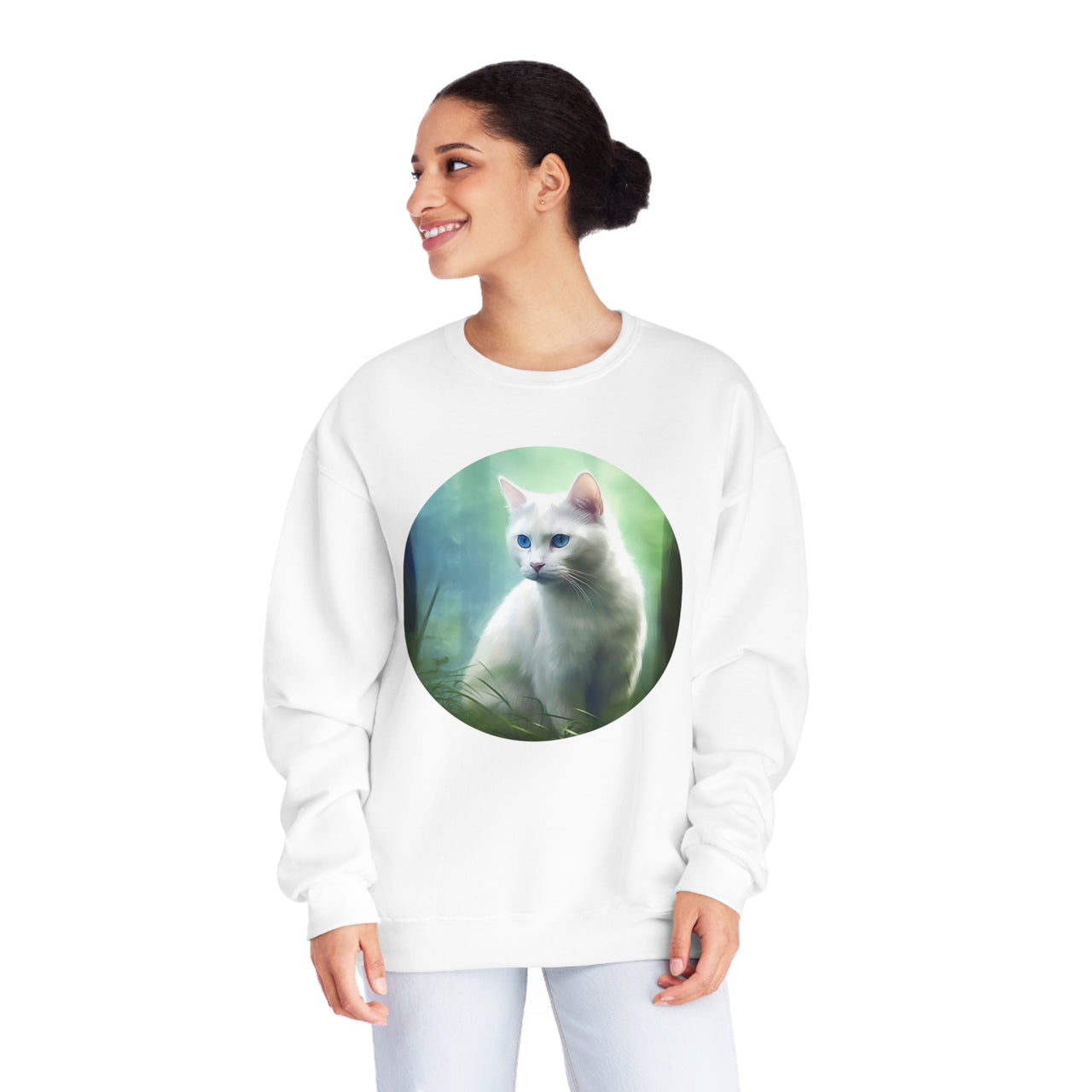 White Cat In The Grass 💚 🐈 Sweatshirt