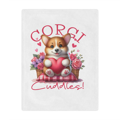 Corgi Cuddles Minky Blanket with Heart & Roses