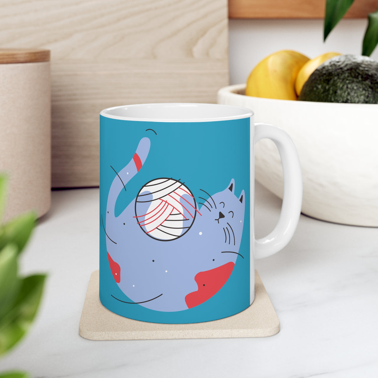 Cat Playing With Yarn Ball Ceramic Mug 11oz