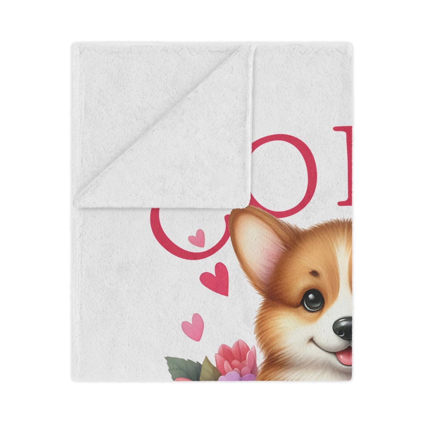 Corgi Cuddles Minky Blanket with Heart & Roses