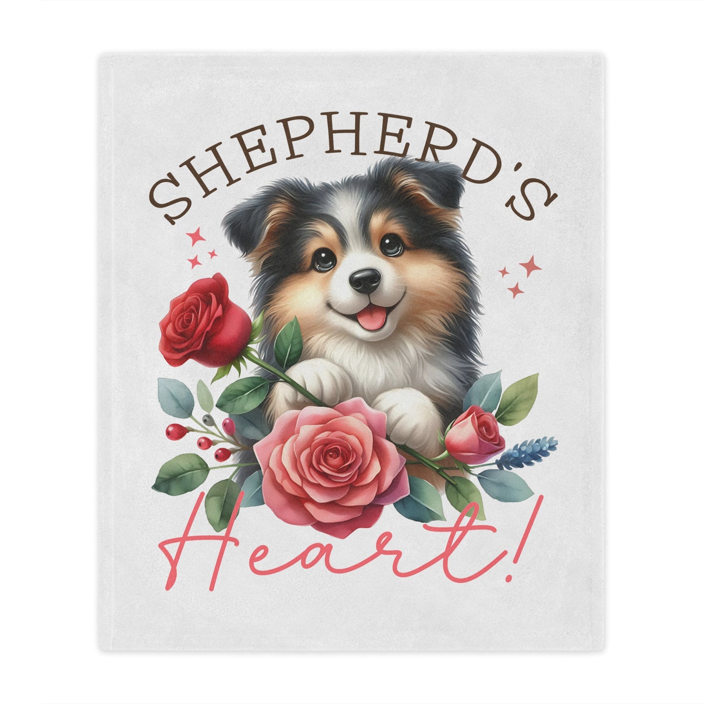 Plush Minky Blanket — Cute Aussie Pup with Roses