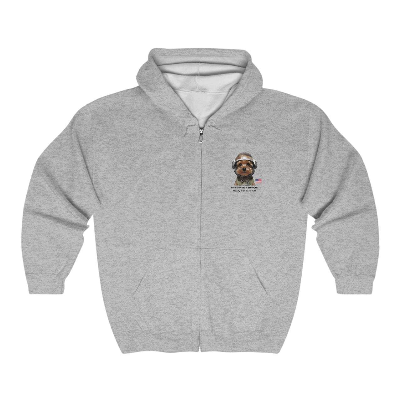 Private Yorkie Ready For Take Off Unisex Full Zip Hoodie-Sport Grey-Front