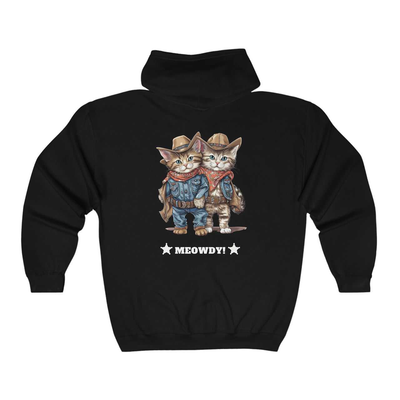 Meowdy Unisex Full Zip Hooded Sweatshirt Kittens Dressed as Cowboys-Black-Back