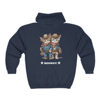 Thumbnail for Meowdy Unisex Full Zip Hooded Sweatshirt Kittens Dressed as Cowboys-Navy-Back