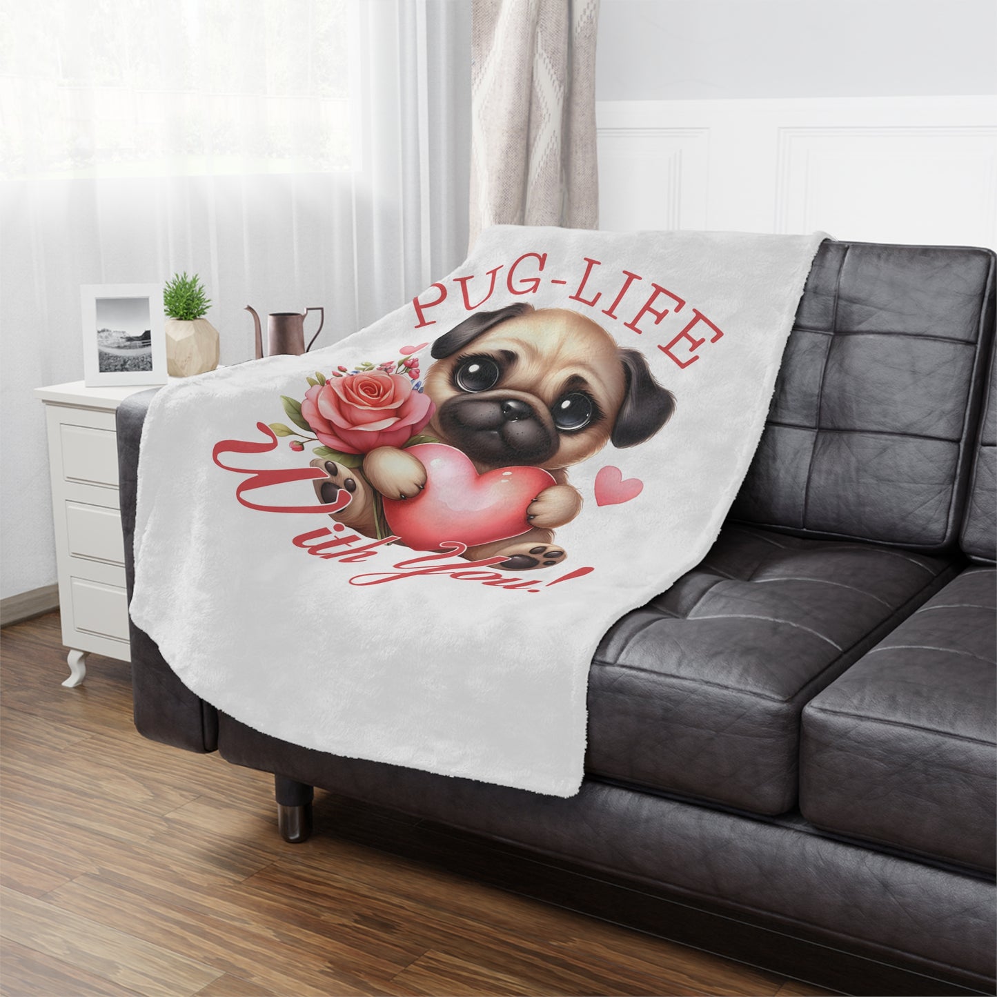 Cuddly Minky Blanket — Adorable Pug With Heart