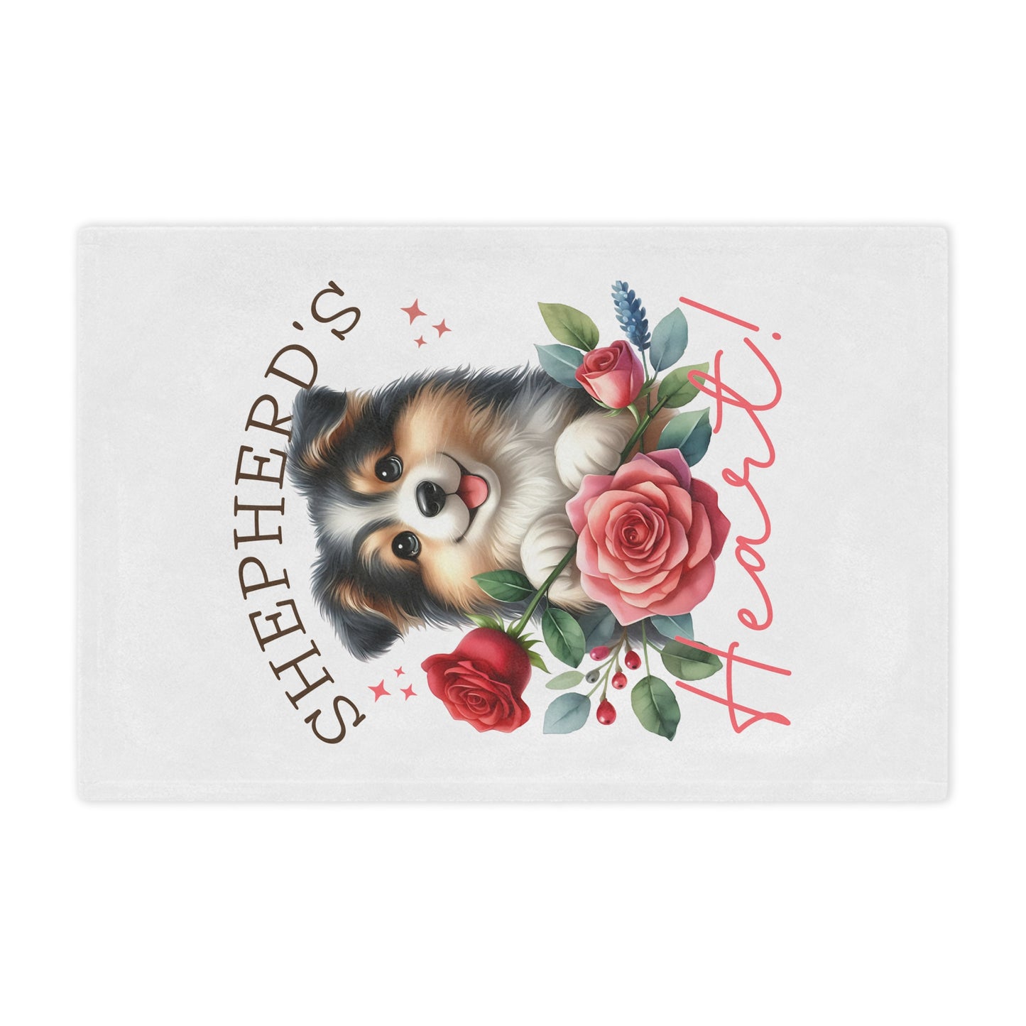 Plush Minky Blanket — Cute Aussie Pup with Roses