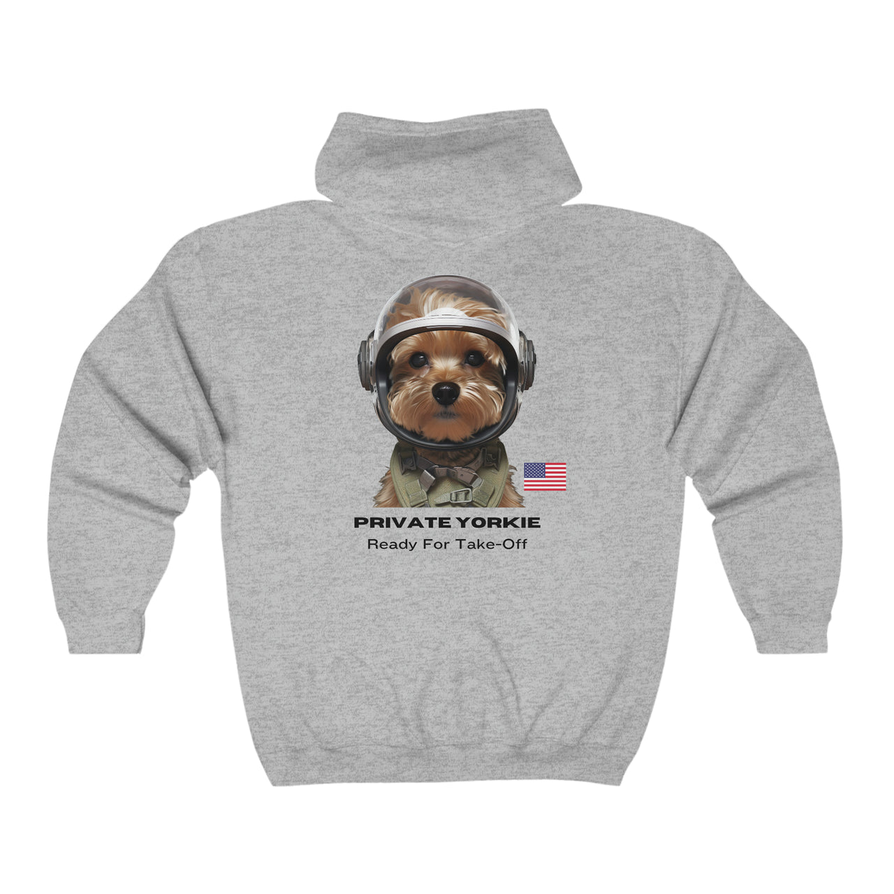Private Yorkie Ready For Take Off Unisex Full Zip Hoodie-Sport Grey-Back