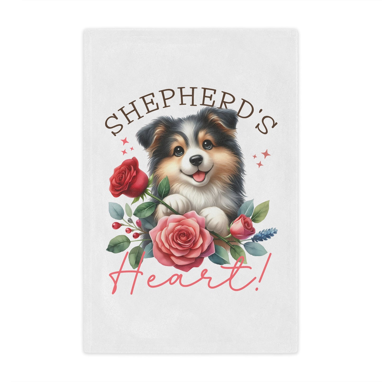 Plush Minky Blanket — Cute Aussie Pup with Roses