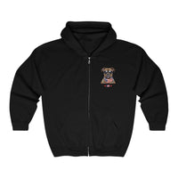 Thumbnail for Patriotic Dog and Flag Unisex Full Zip Hoodie-Black-Front