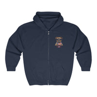 Thumbnail for Patriotic Dog and Flag Unisex Full Zip Hoodie-Navy-Front