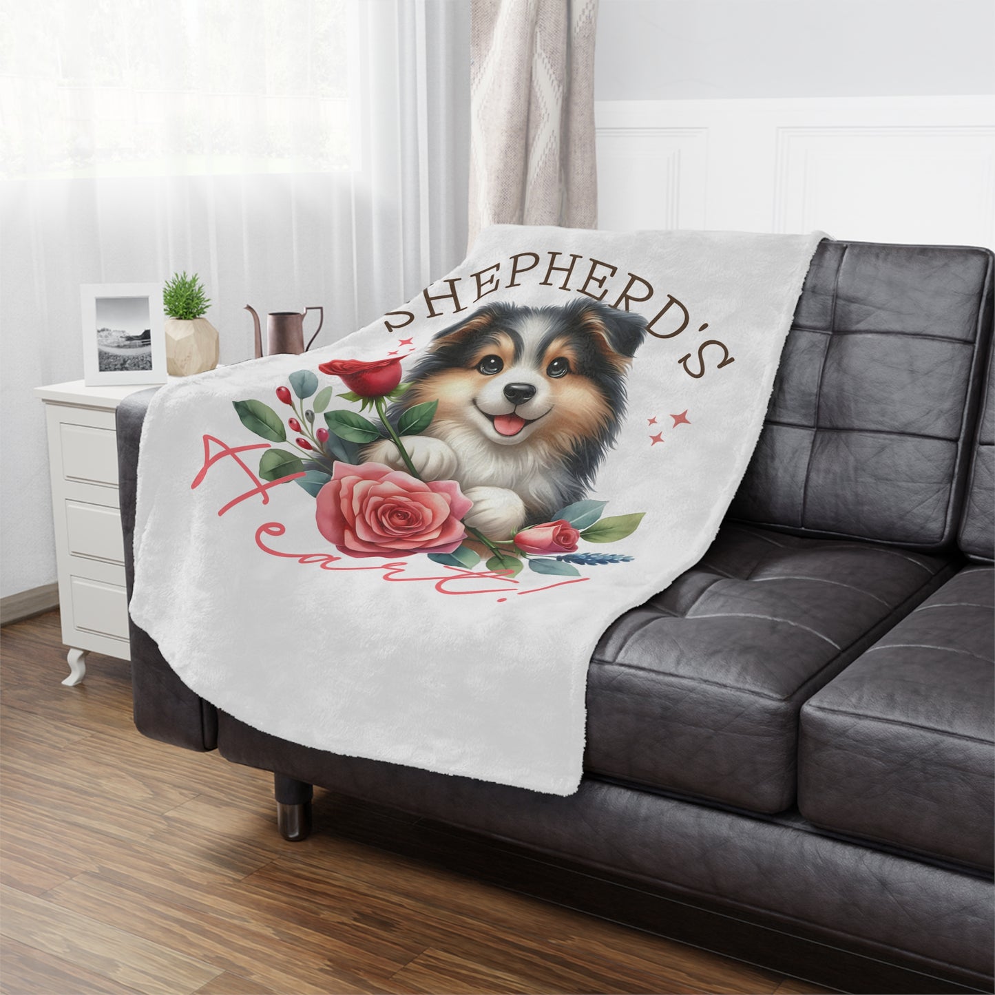 Plush Minky Blanket — Cute Aussie Pup with Roses