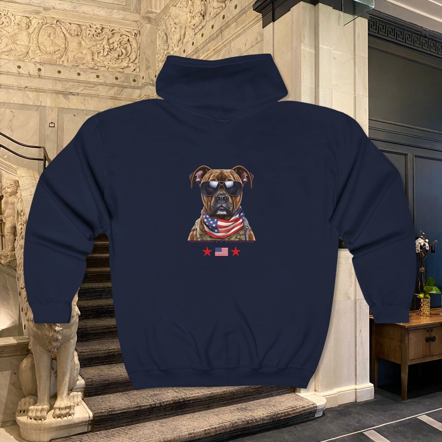 Patriotic Bulldog with US Flag Design Zip Hoodie