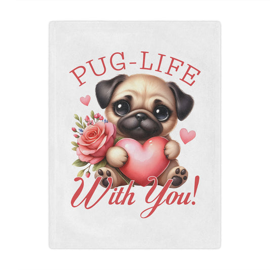Cuddly Minky Blanket — Adorable Pug With Heart
