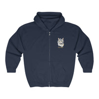 Thumbnail for Cat Mom Full Zip Hoodie-Navy-Front