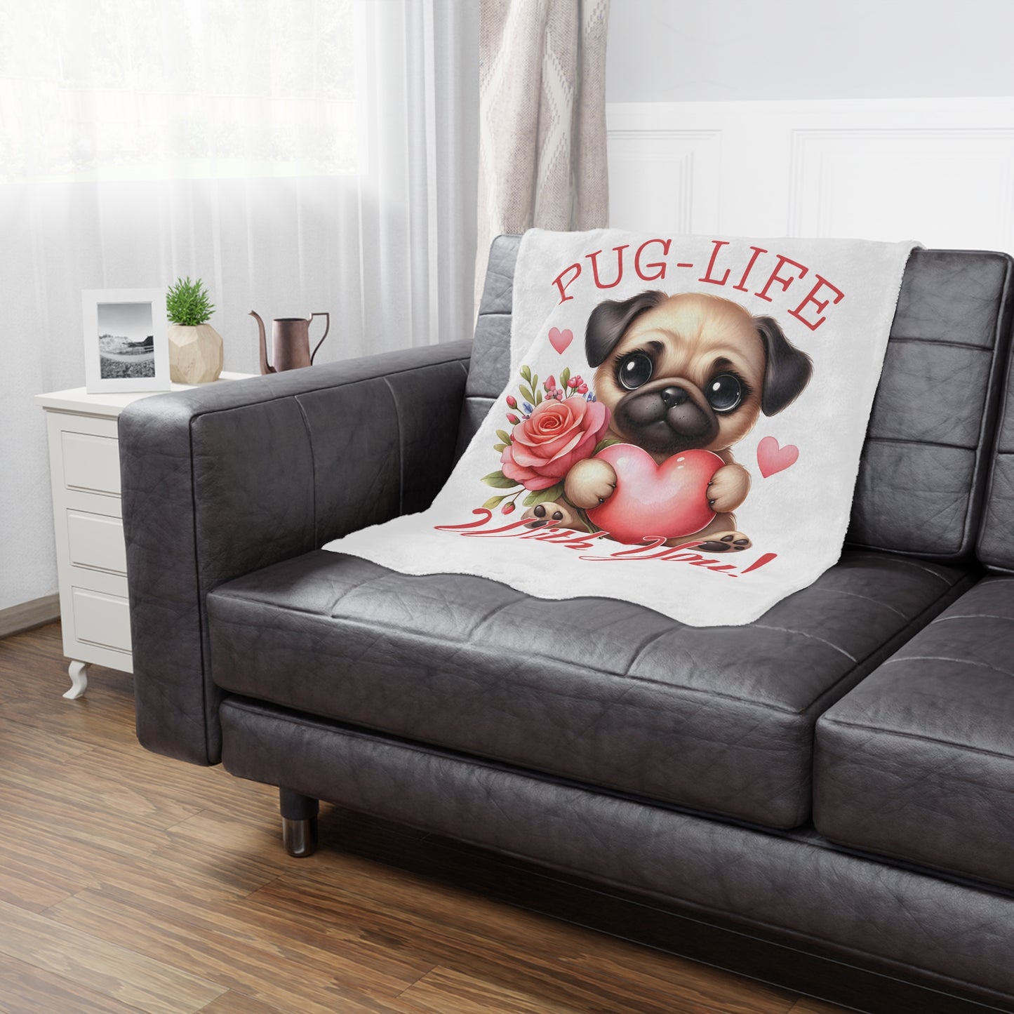 Cuddly Minky Blanket — Adorable Pug With Heart