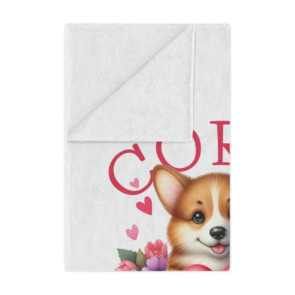 Corgi Cuddles Minky Blanket with Heart & Roses