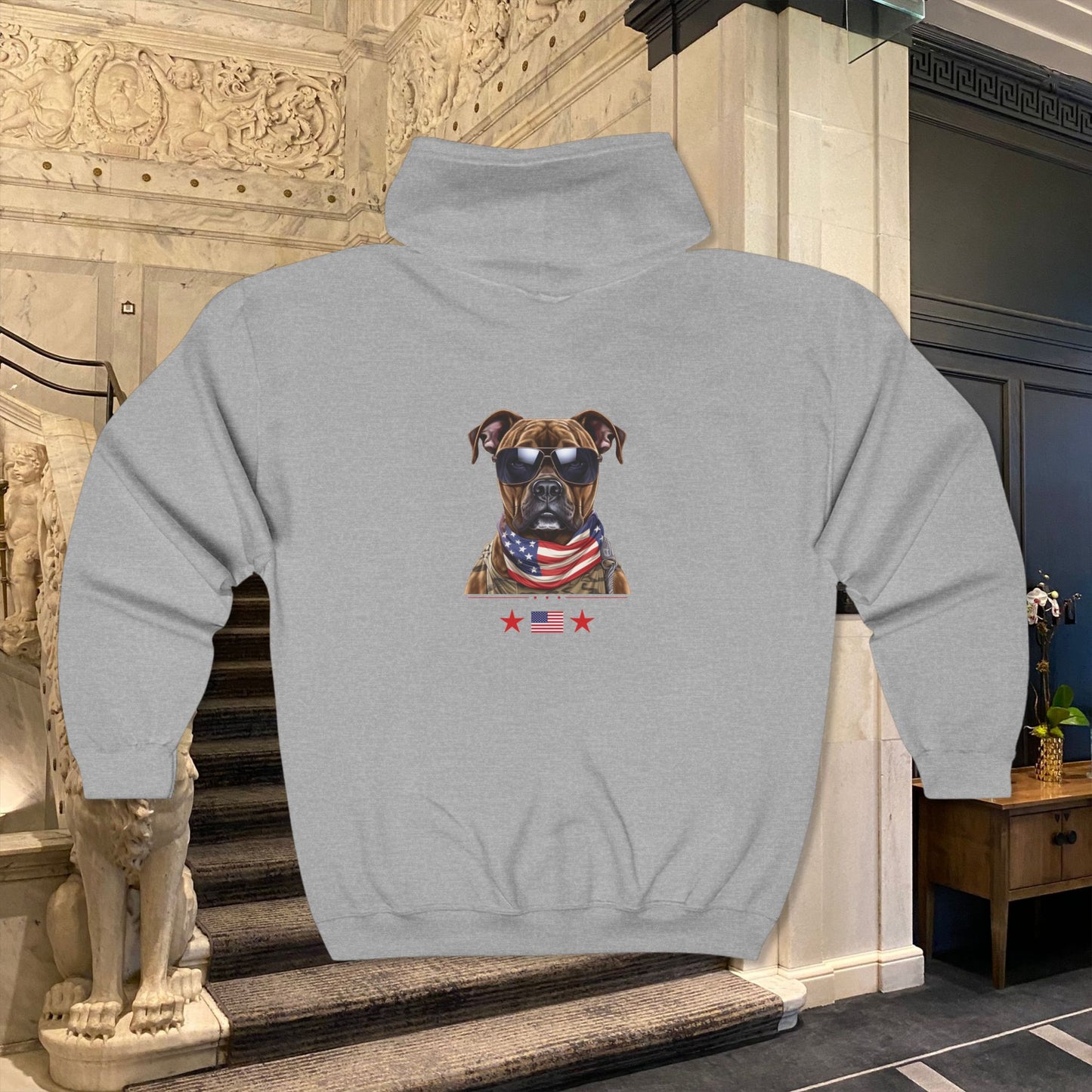 Patriotic Bulldog with US Flag Design Zip Hoodie