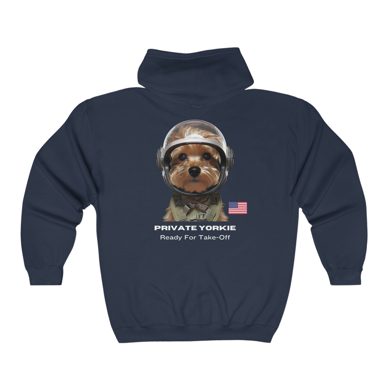 Private Yorkie Ready For Take Off Unisex Full Zip Hoodie-Navy-Back