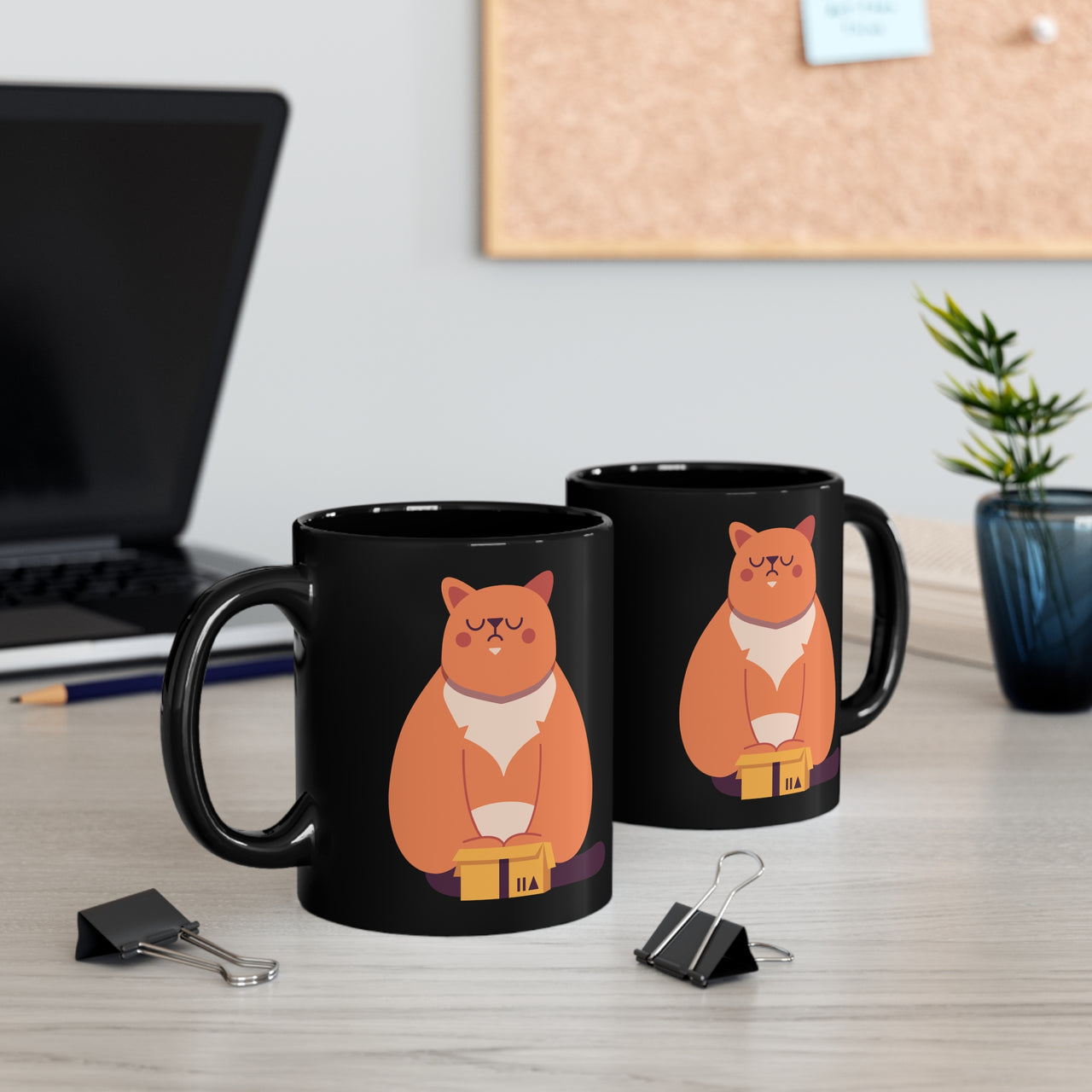 Fat Cat In A Small Box ☕️ 11oz Black Mug