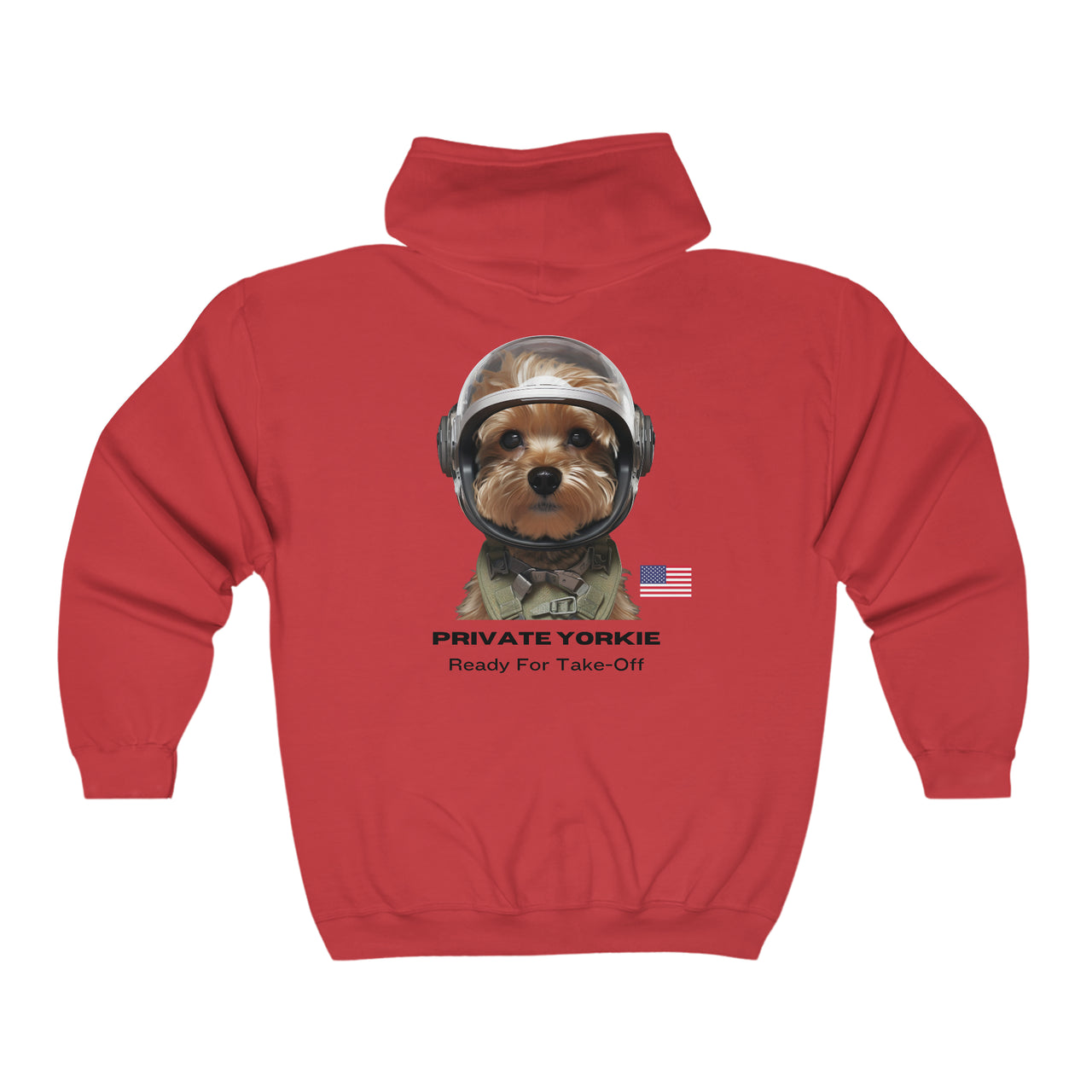 Private Yorkie Ready For Take Off Unisex Full Zip Hoodie-Red-Back