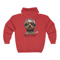 Thumbnail for Private Yorkie Ready For Take Off Unisex Full Zip Hoodie-Red-Back