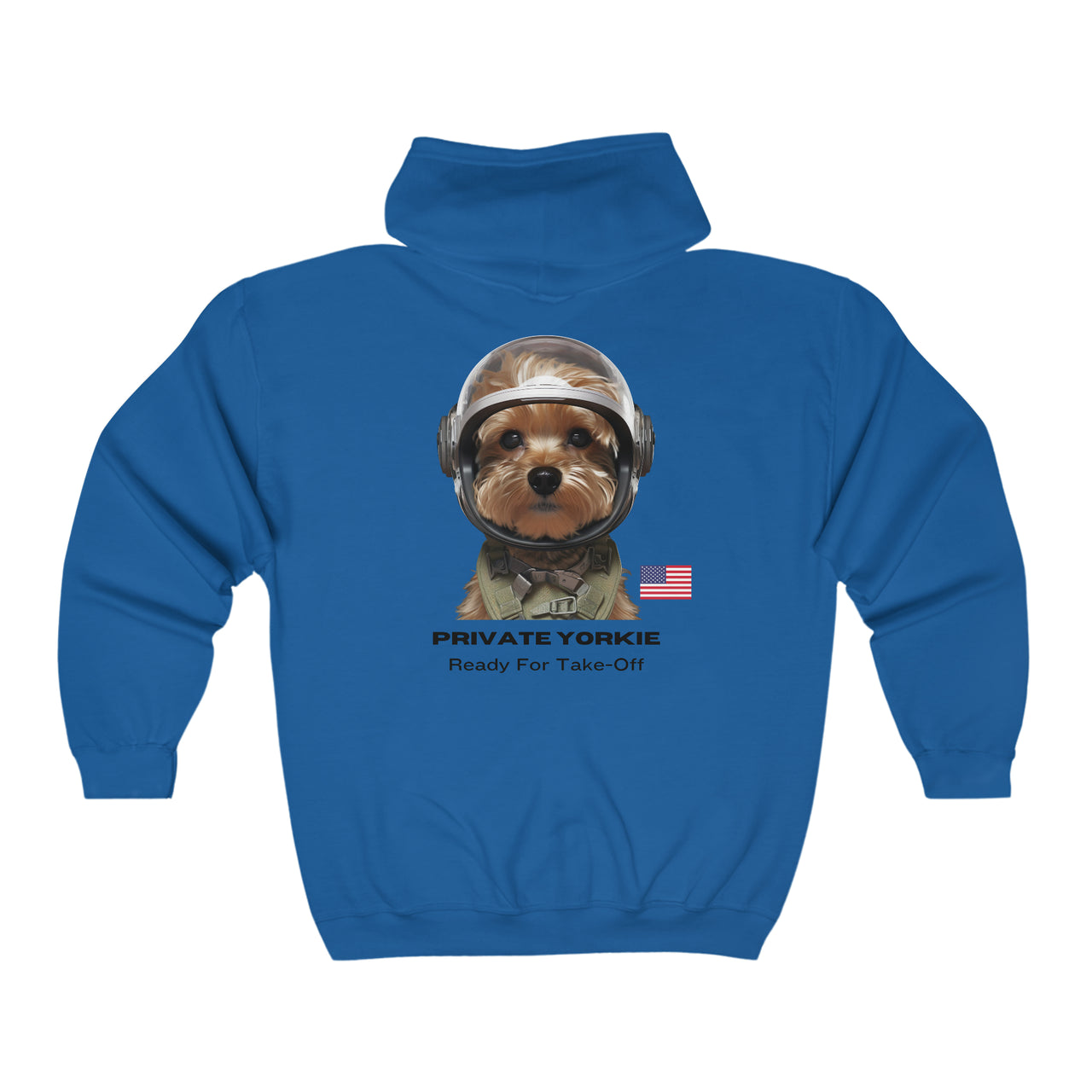 Private Yorkie Ready For Take Off Unisex Full Zip Hoodie-Royal Blue-Back