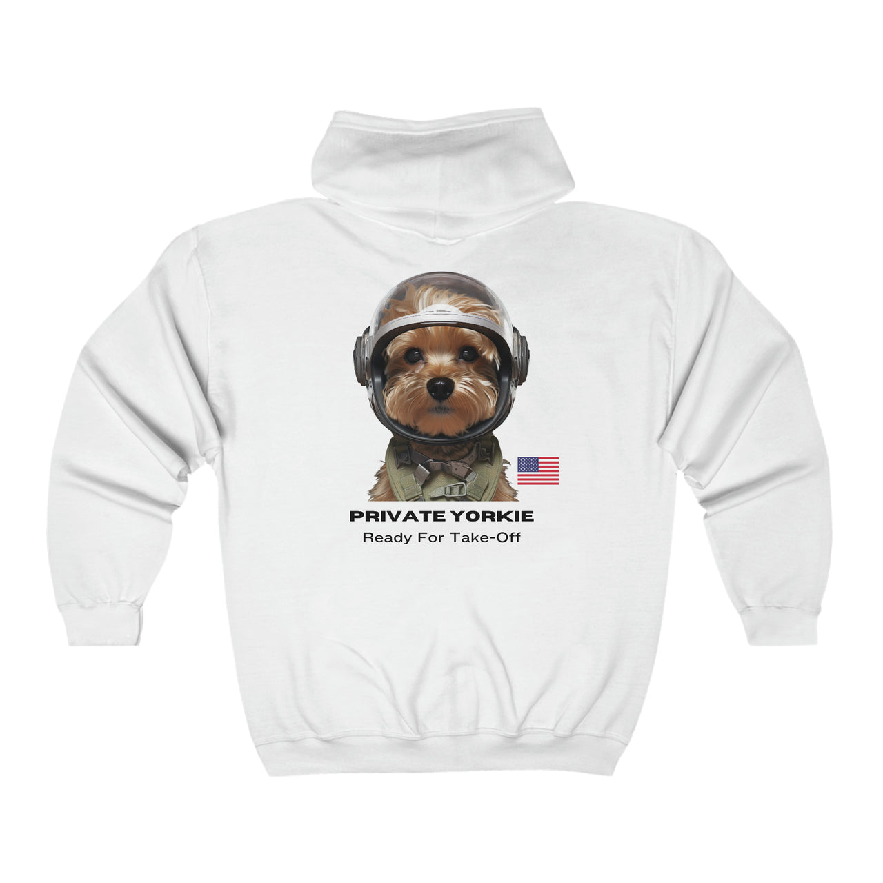 Private Yorkie Ready For Take Off Unisex Full Zip Hoodie-White-Back