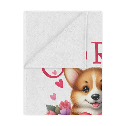 Corgi Cuddles Minky Blanket with Heart & Roses