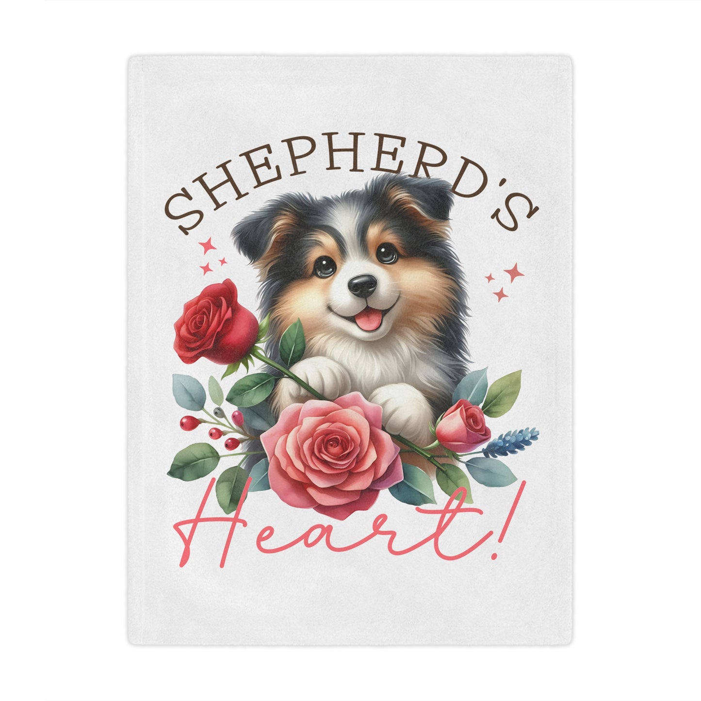 Plush Minky Blanket — Cute Aussie Pup with Roses