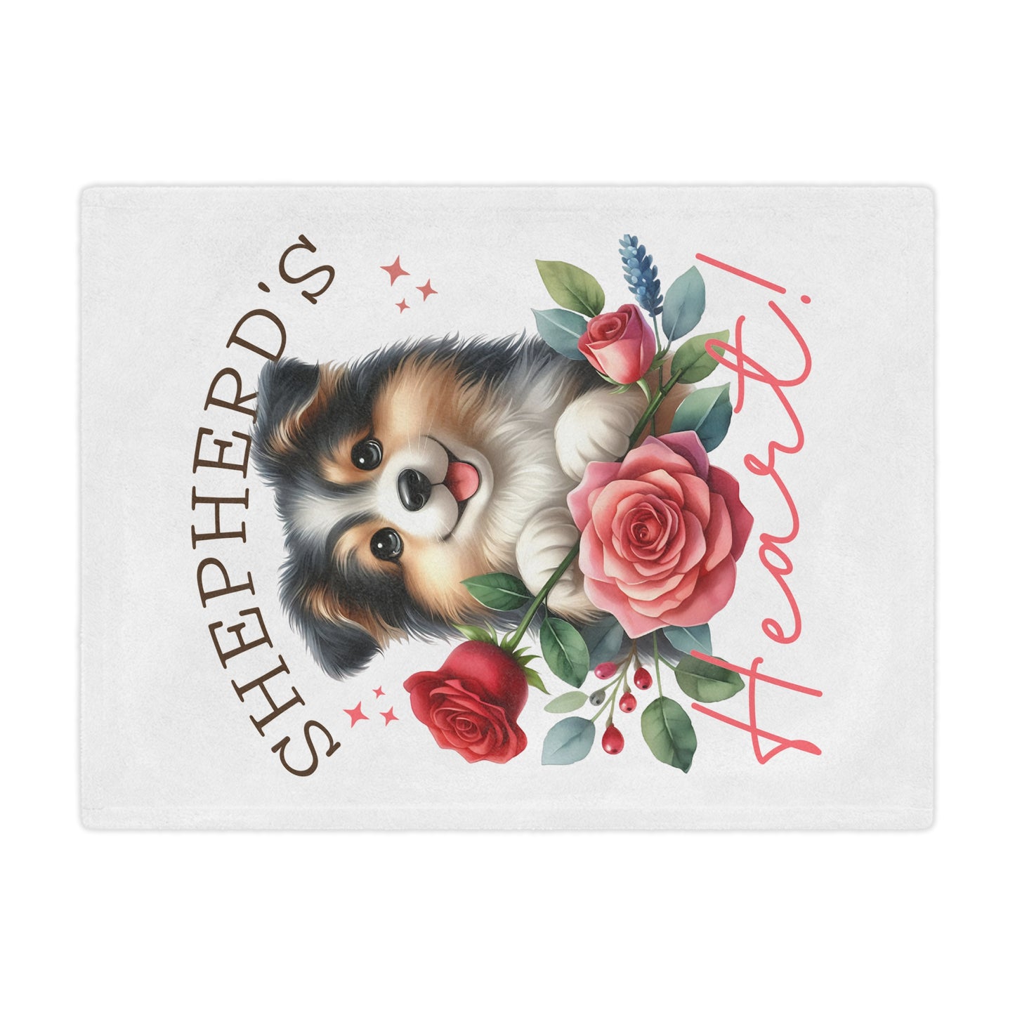 Plush Minky Blanket — Cute Aussie Pup with Roses