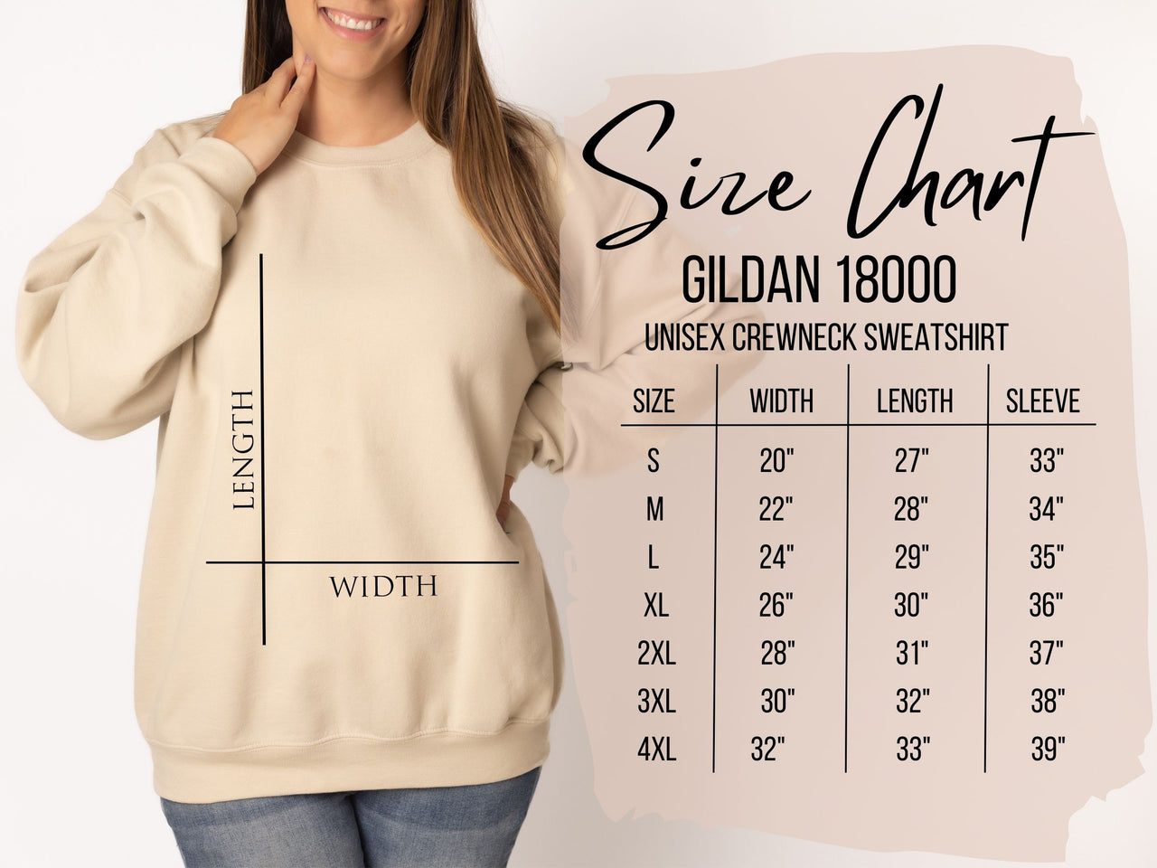 Size Chart Gildan 18000 Sweatshirt