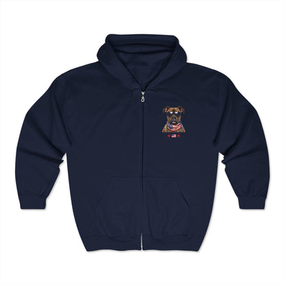 Patriotic Bulldog with US Flag Design Zip Hoodie