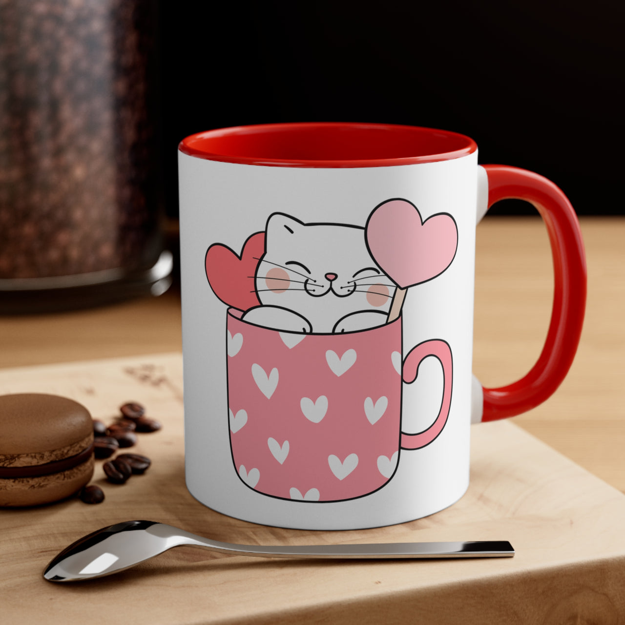 Cat In A Hearted Coffee Mug 🐾💖 11oz