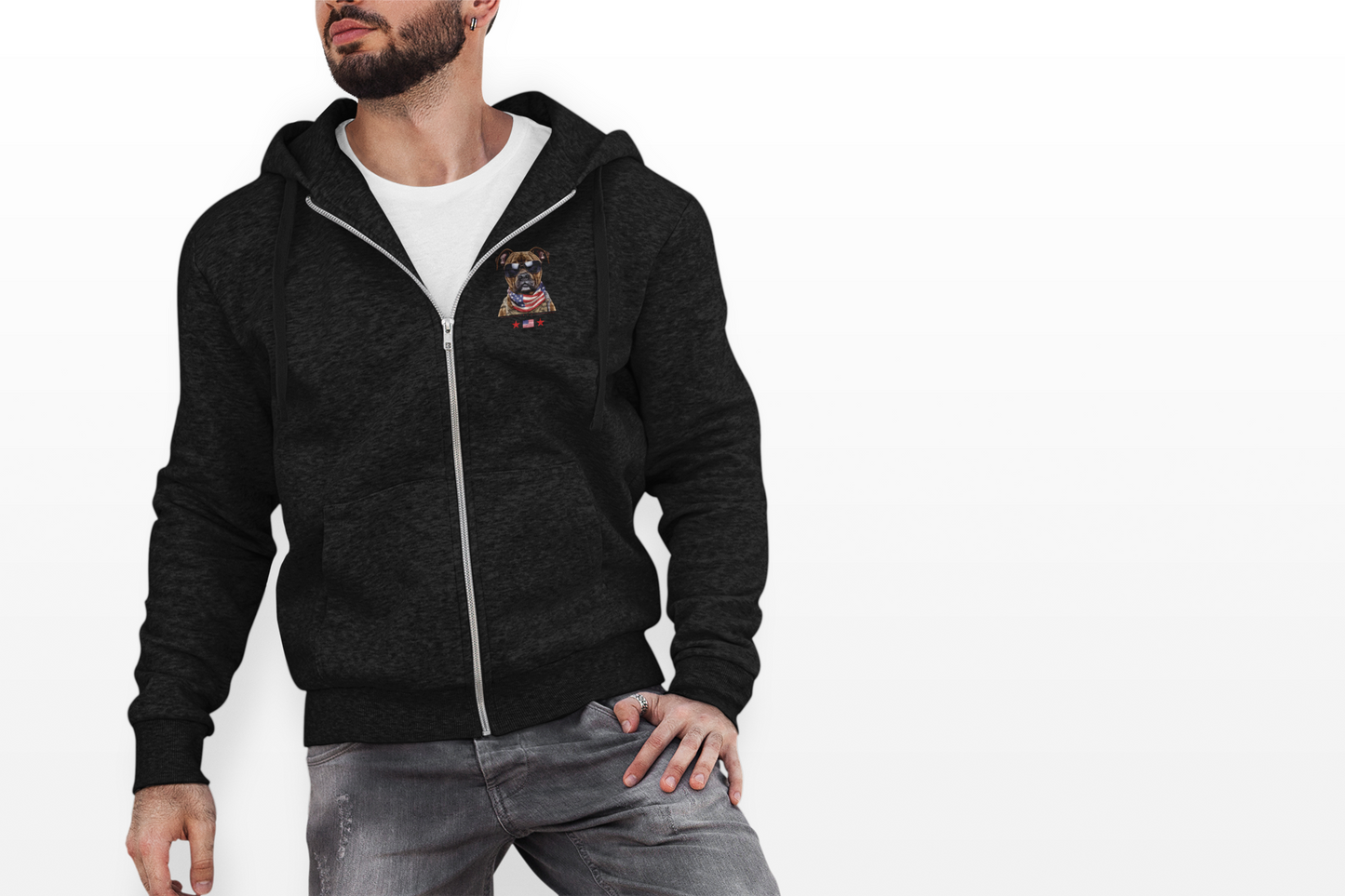 Patriotic Bulldog with US Flag Design Zip Hoodie