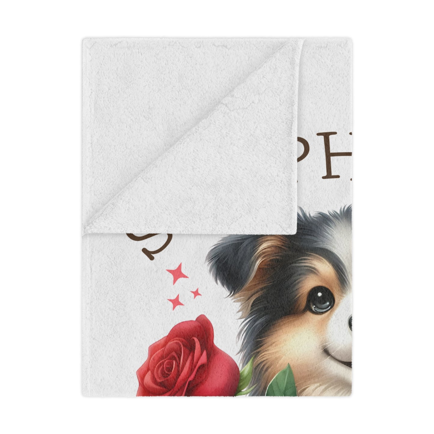 Plush Minky Blanket — Cute Aussie Pup with Roses