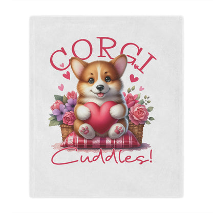 Corgi Cuddles Minky Blanket with Heart & Roses