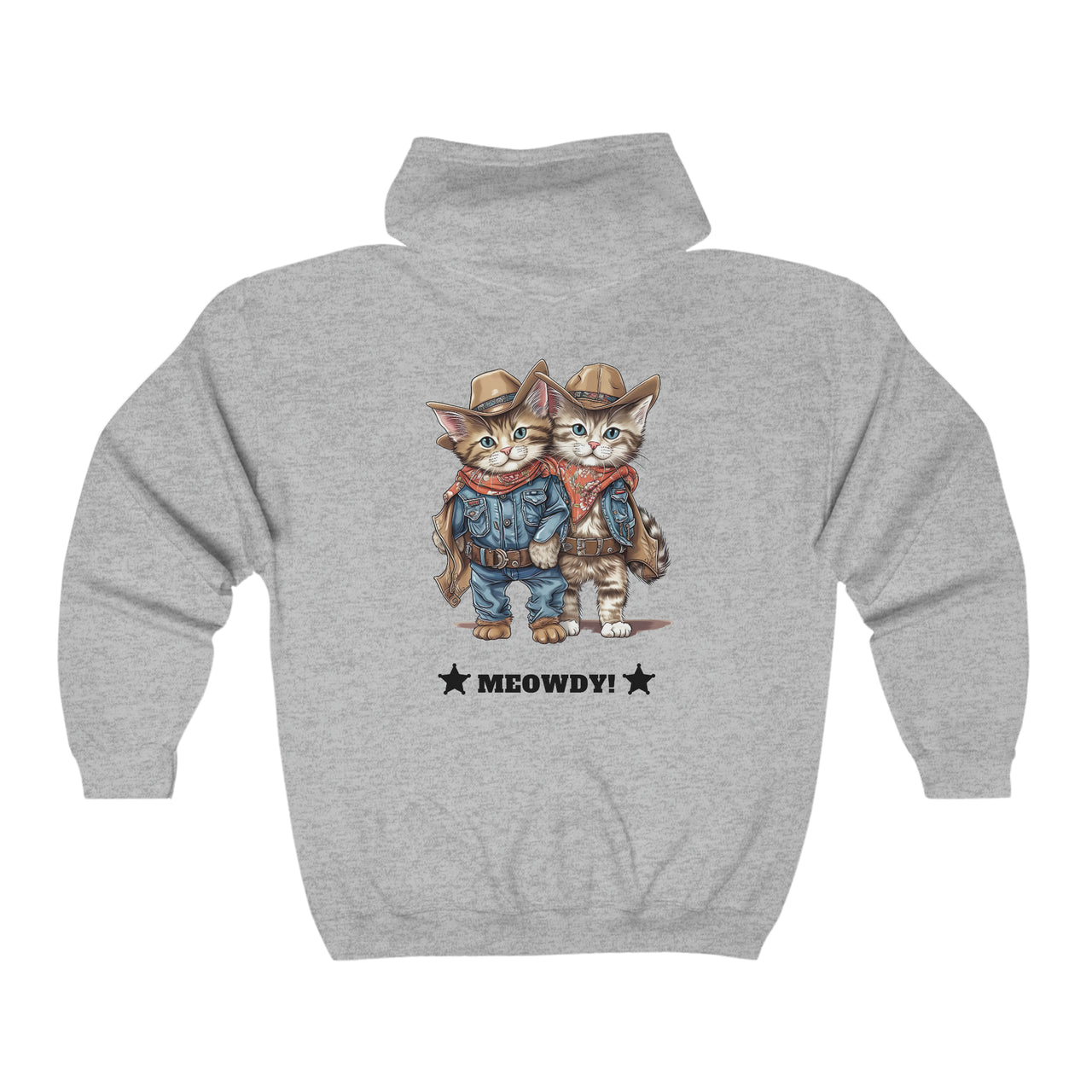 Meowdy Unisex Full Zip Hooded Sweatshirt Kittens Dressed as Cowboys-Sport Grey-Back