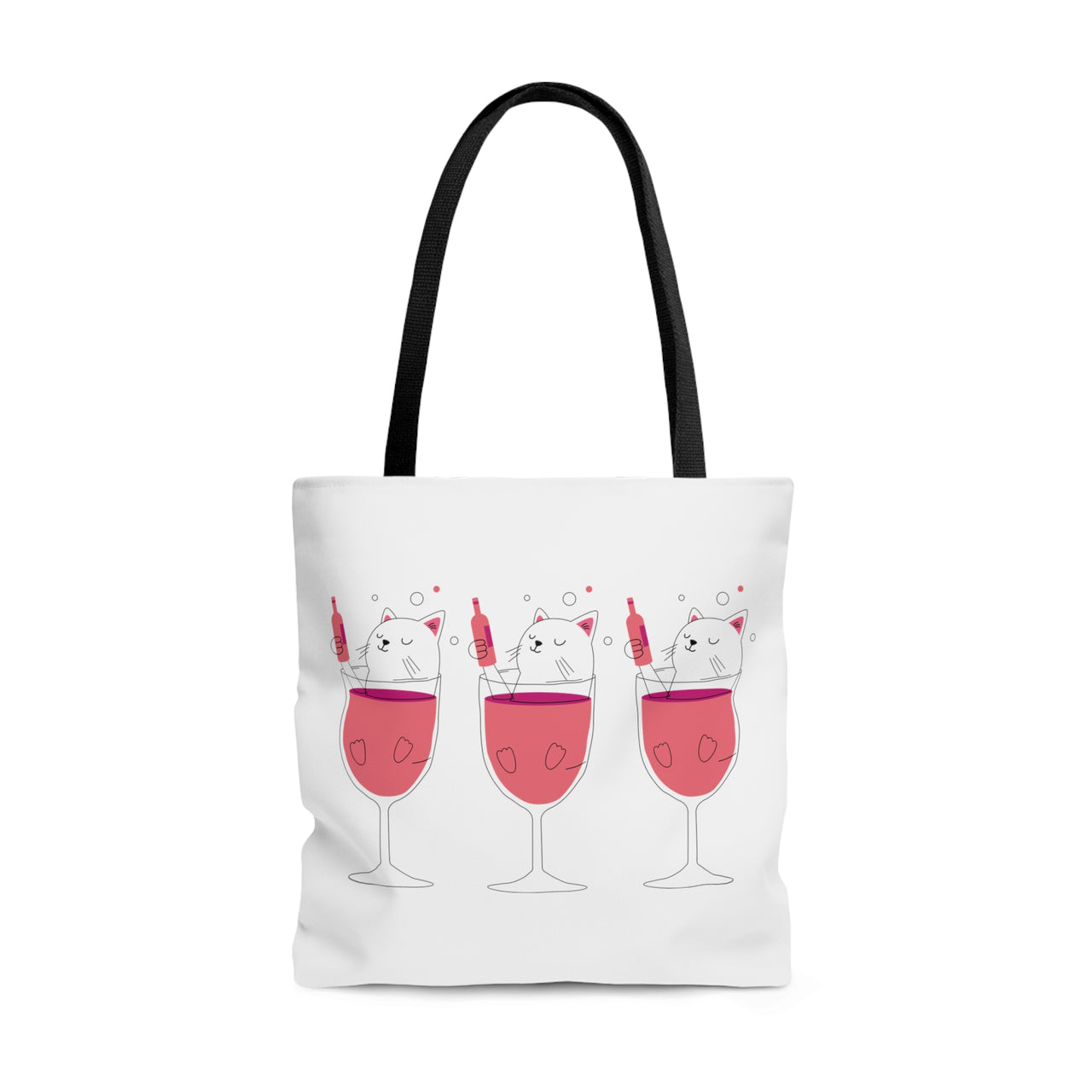 Cat Sitting in Wine Glass White Large Tote Bag