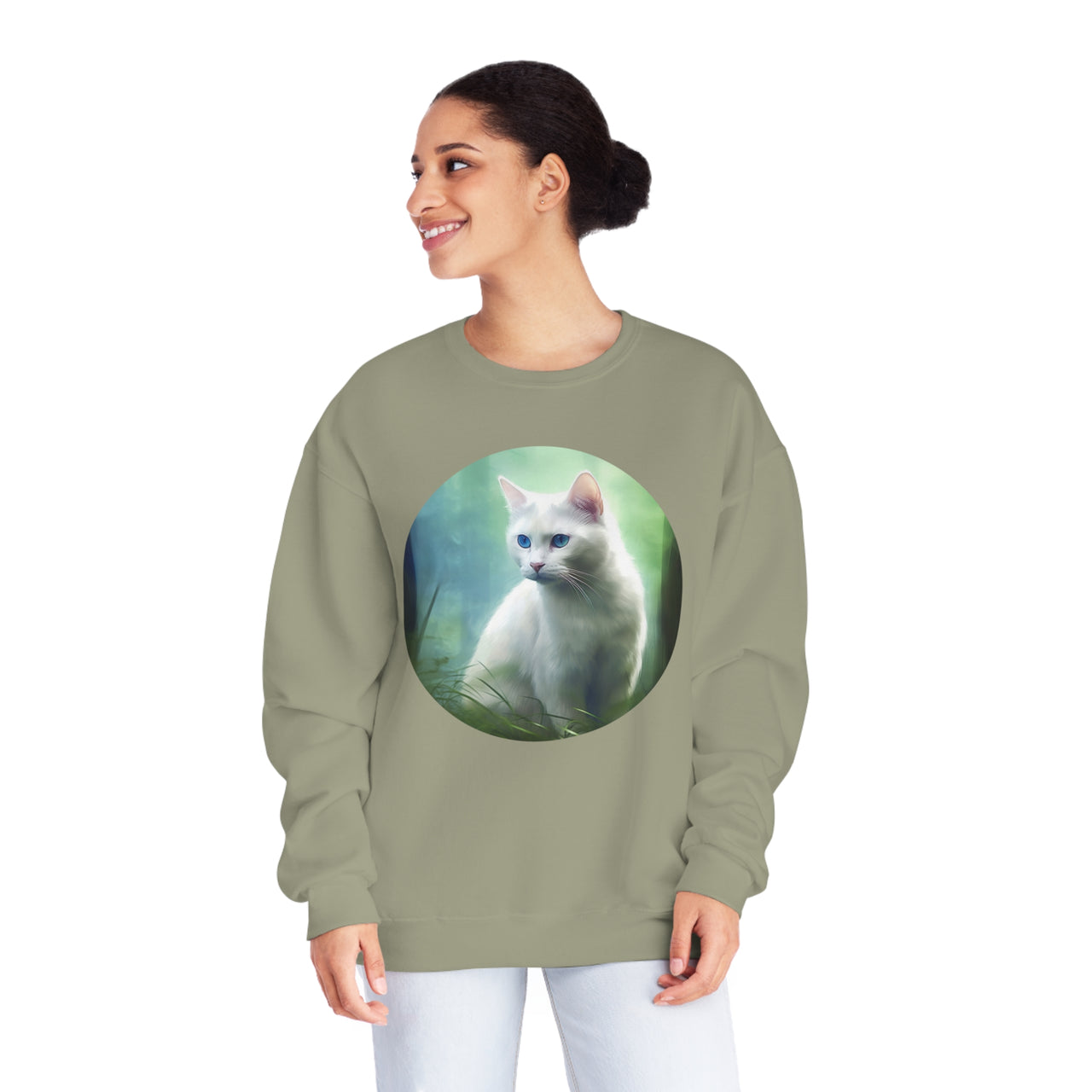 White Cat In The Grass 💚 🐈 Sweatshirt