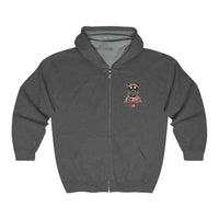 Thumbnail for Patriotic Dog and Flag Unisex Full Zip Hoodie-Dark Heather-Front