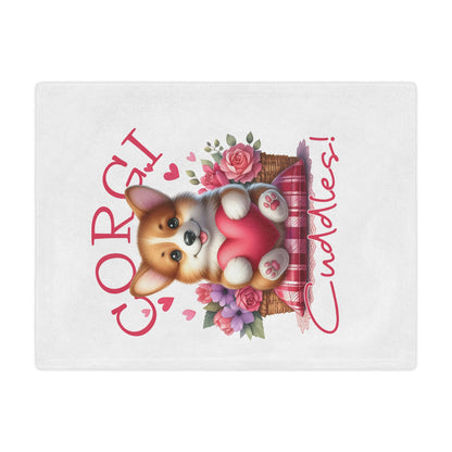 Corgi Cuddles Minky Blanket with Heart & Roses