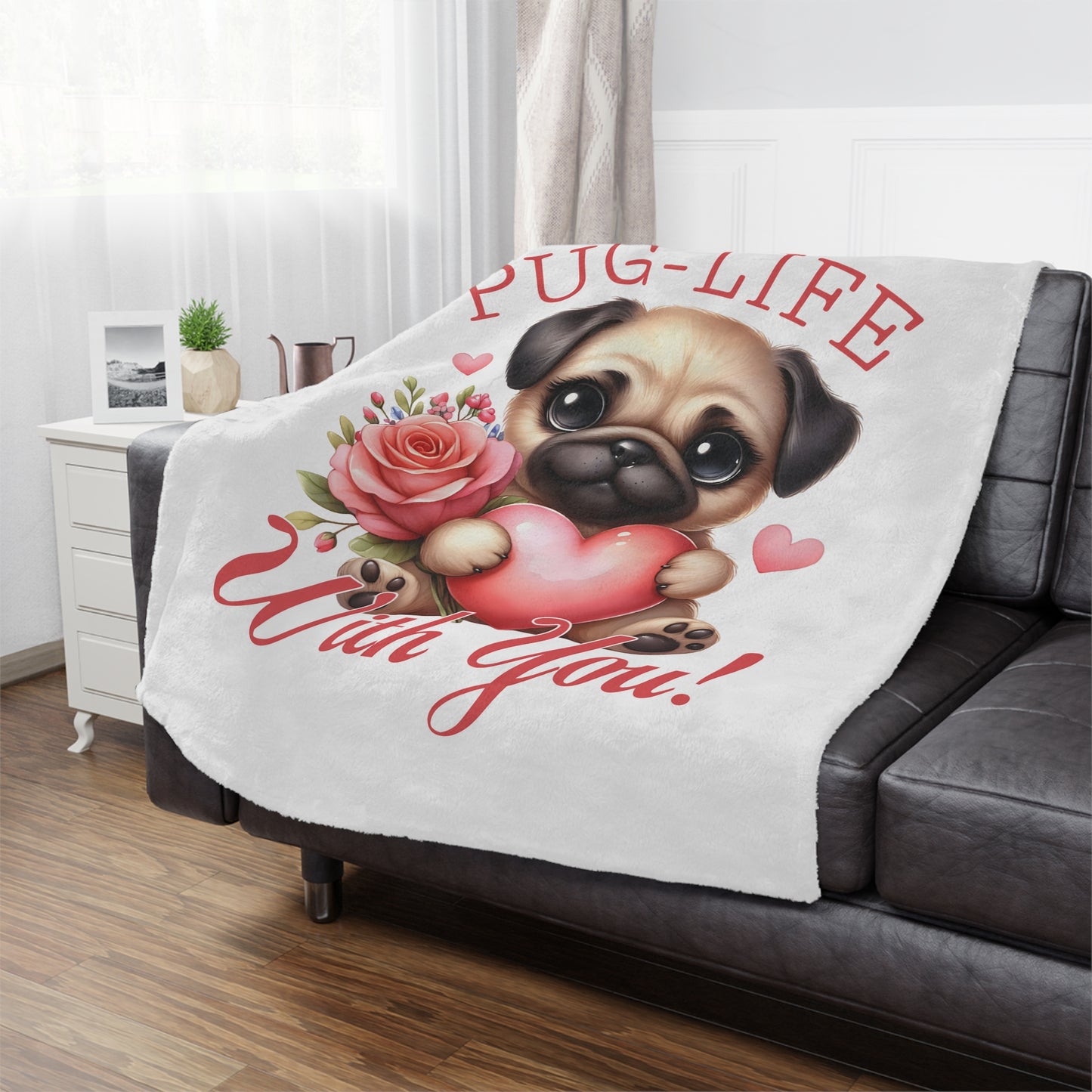 Cuddly Minky Blanket — Adorable Pug With Heart