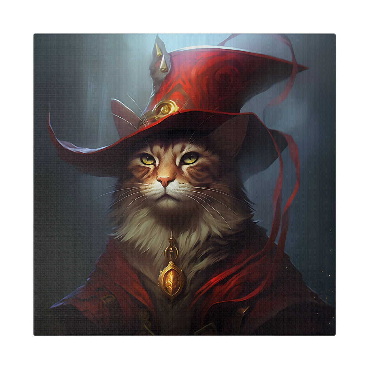 Cat in a Red Wizarding Hat Canvas Art