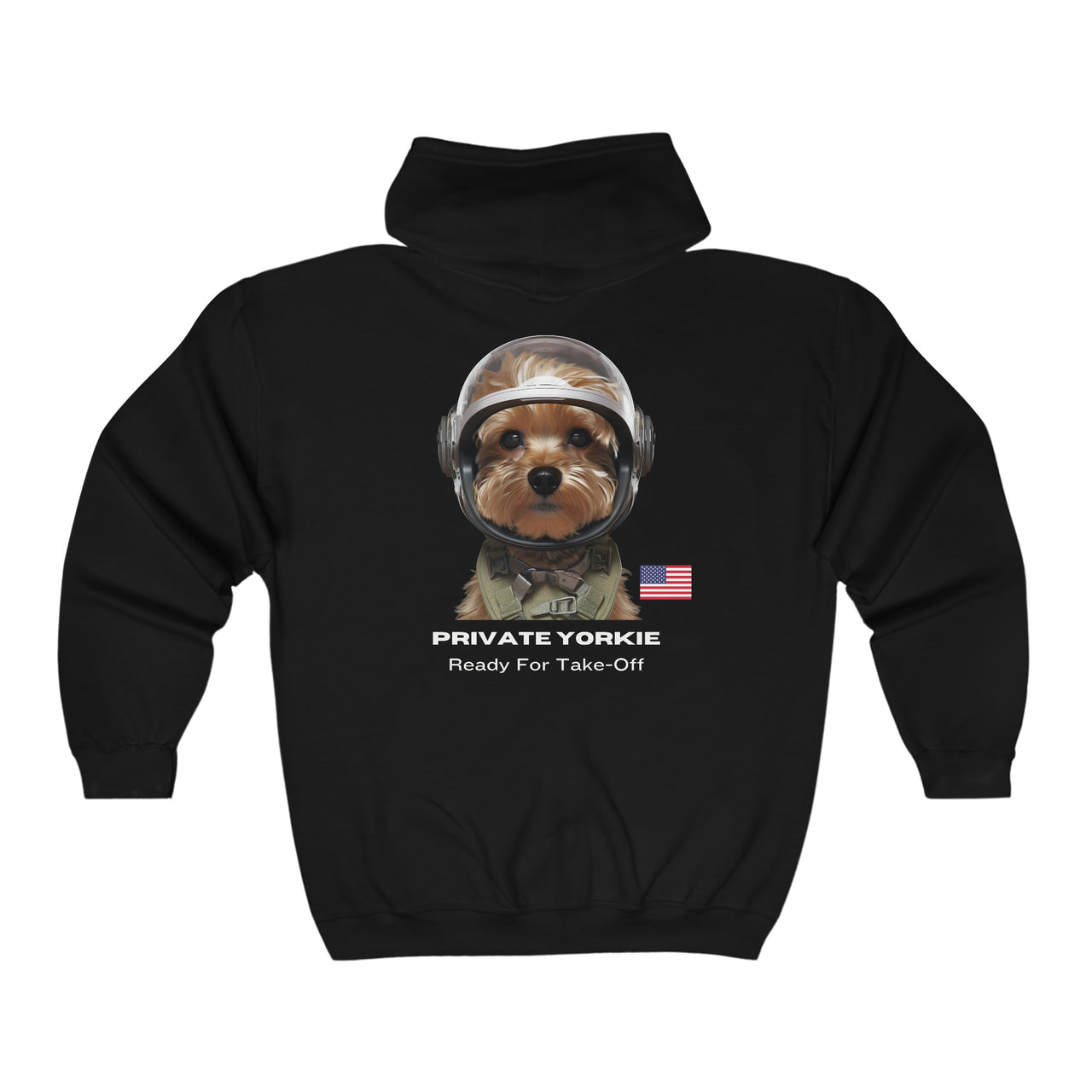 Private Yorkie Ready For Take Off Unisex Full Zip Hoodie-Black-Back